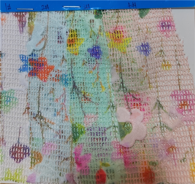100% polyester 3d flower printed hollow knitted jacquard mesh fabric