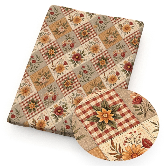 polyester cotton checkered flower series polyester cotton fabric set (5 pcs/set)