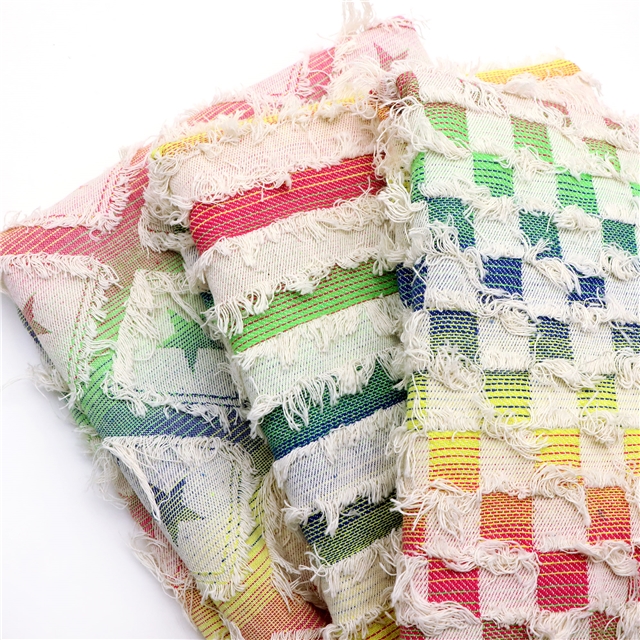 color woven jacquard fringe denim fabric