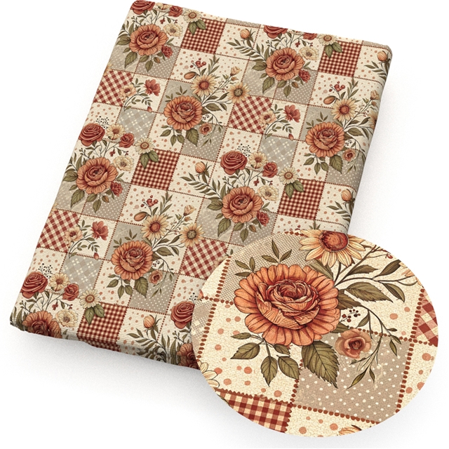 polyester cotton checkered flower series polyester cotton fabric set (5 pcs/set)