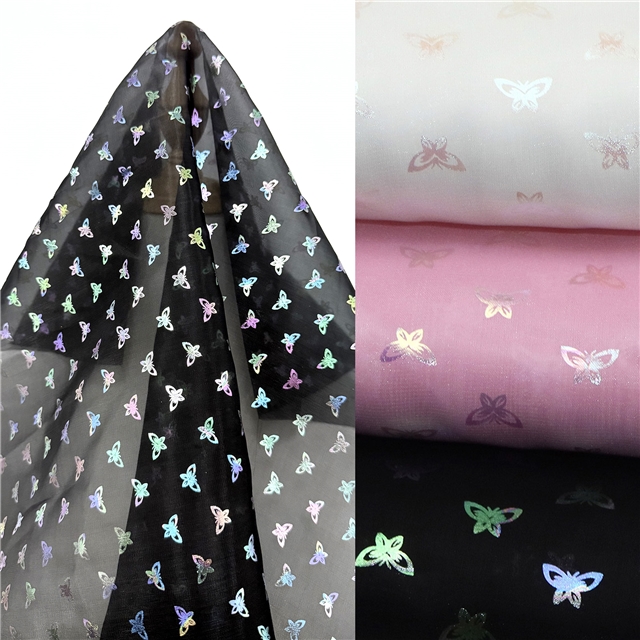 colorful hot stamping butterfly organza fabric