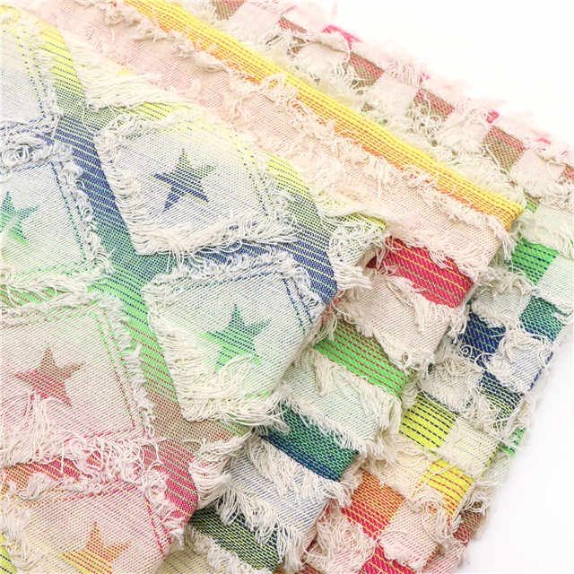color woven jacquard fringe denim fabric