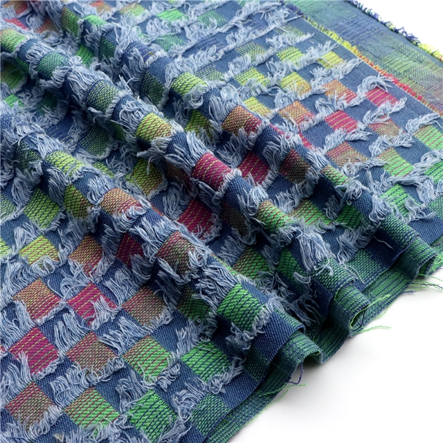 checkered fringe jacquard denim fabric