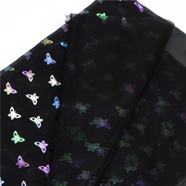 colorful hot stamping butterfly organza fabric