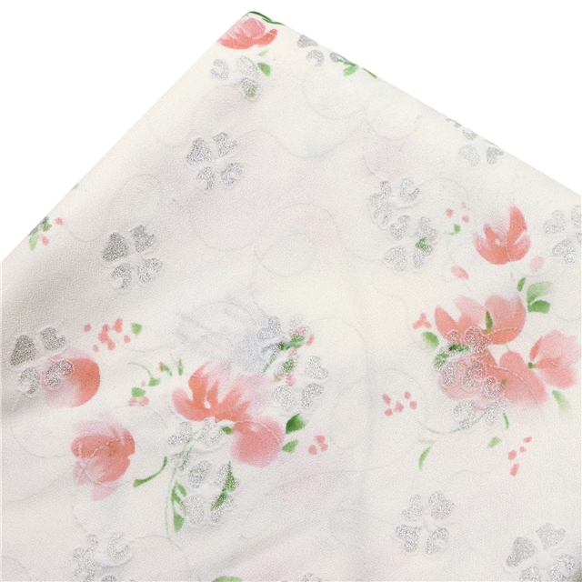 offset printed small floral glitter polyester fabric