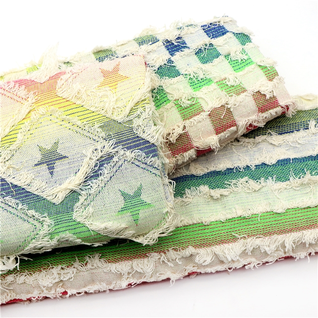 color woven jacquard fringe denim fabric