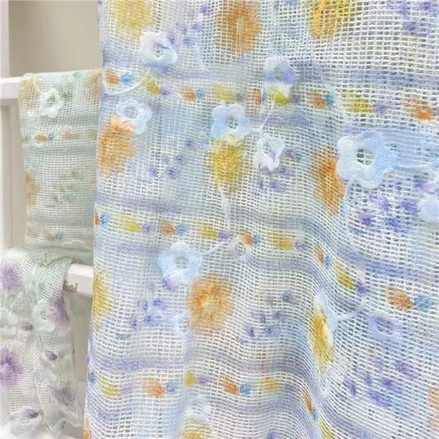 100% polyester 3d flower printed hollow knitted jacquard mesh fabric