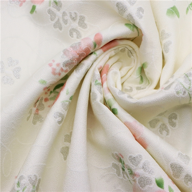 offset printed small floral glitter polyester fabric