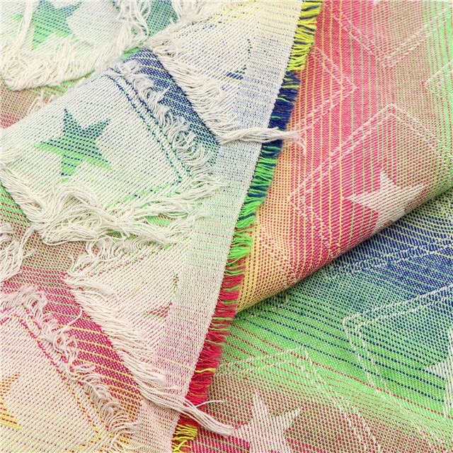 color woven jacquard fringe denim fabric