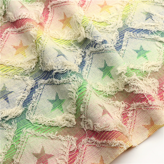 color woven jacquard fringe denim fabric