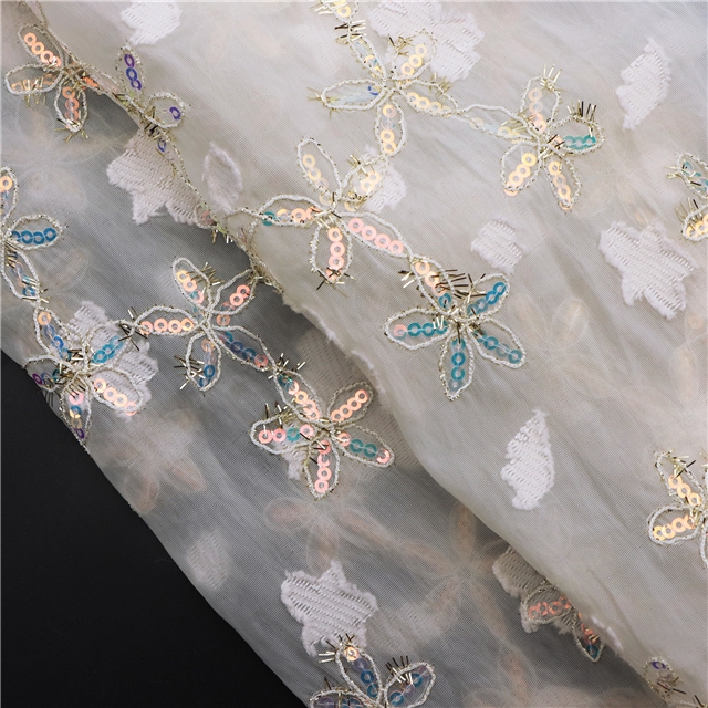 gold and silver silk sequin embroidery flower cutting organza fabric 1#,50*115cm(19.7*45.3