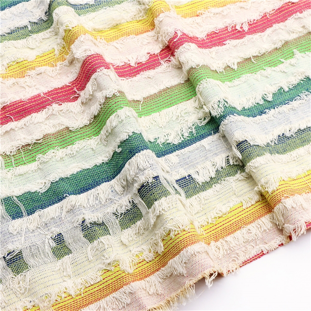 color woven jacquard fringe denim fabric