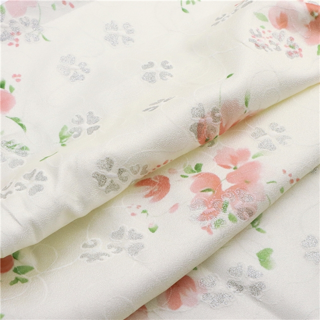 offset printed small floral glitter polyester fabric