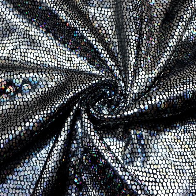 iridescent laser hot stamping irregular dots fabric 3# black+silver,50*150cm(19.7*59.1