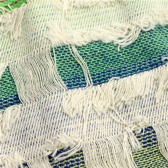 color woven jacquard fringe denim fabric