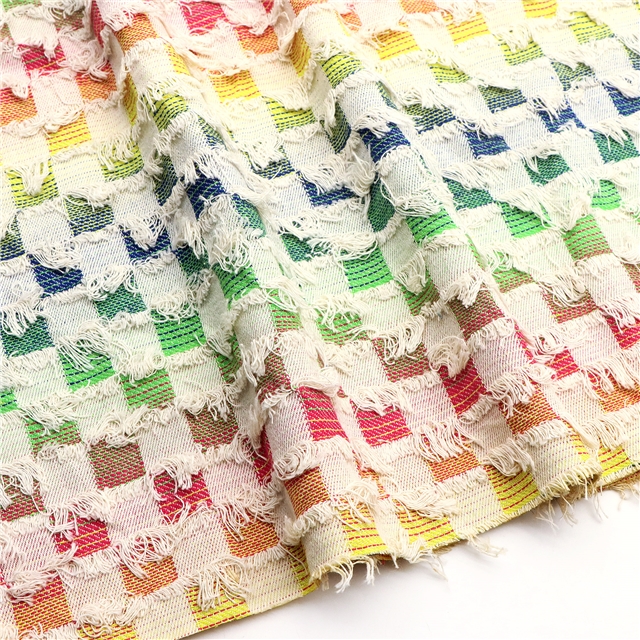 color woven jacquard fringe denim fabric