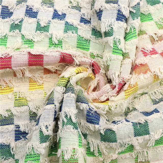 color woven jacquard fringe denim fabric