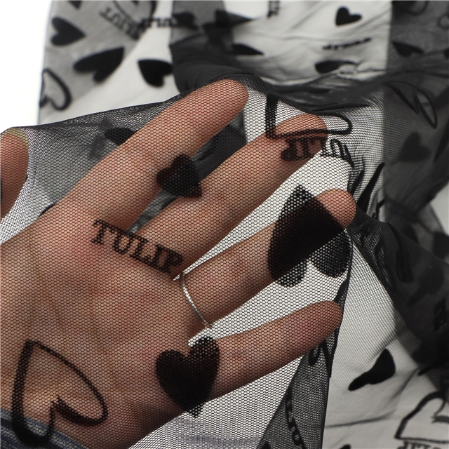 100% nylon velvet heart letters mesh fabric