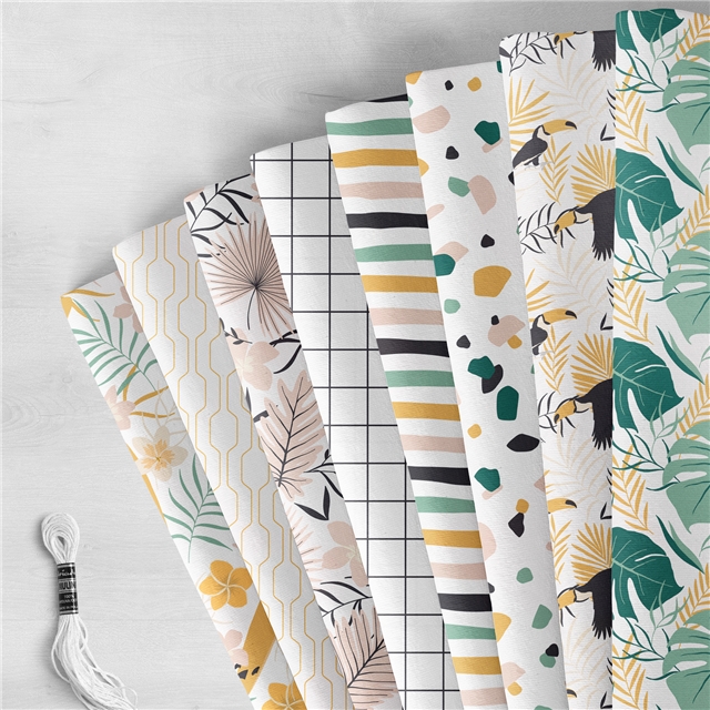 polyester cotton geometric leaves series polyester cotton fabric set (8 pcs/set)
