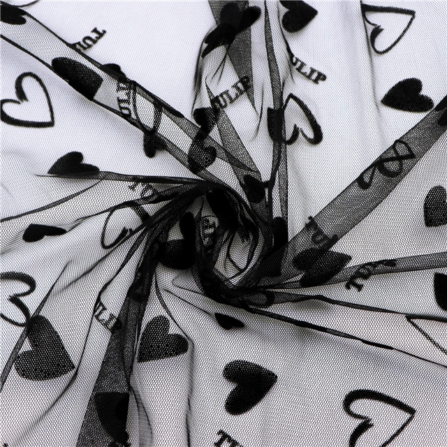 100% nylon velvet heart letters mesh fabric