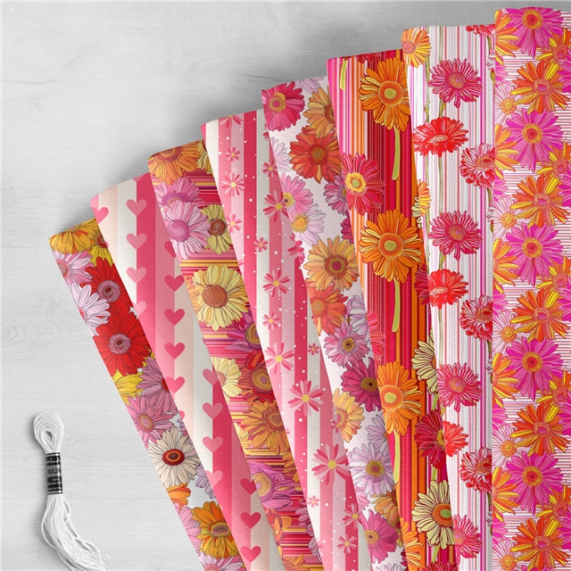 polyester cotton heart sunflower series polyester cotton fabric set (8 pcs/set)