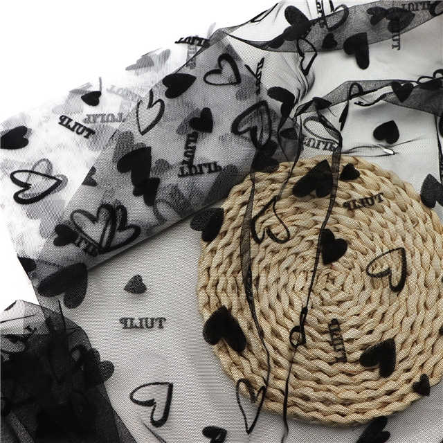 100% nylon velvet heart letters mesh fabric