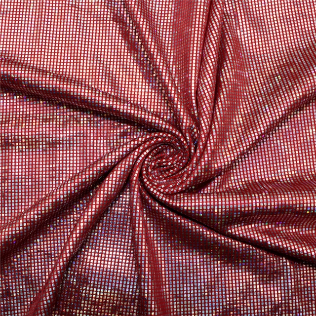 two sided micro elastic laser iridescent hot stamping small square polyester fabric