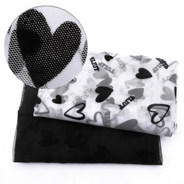 100% nylon velvet heart letters mesh fabric