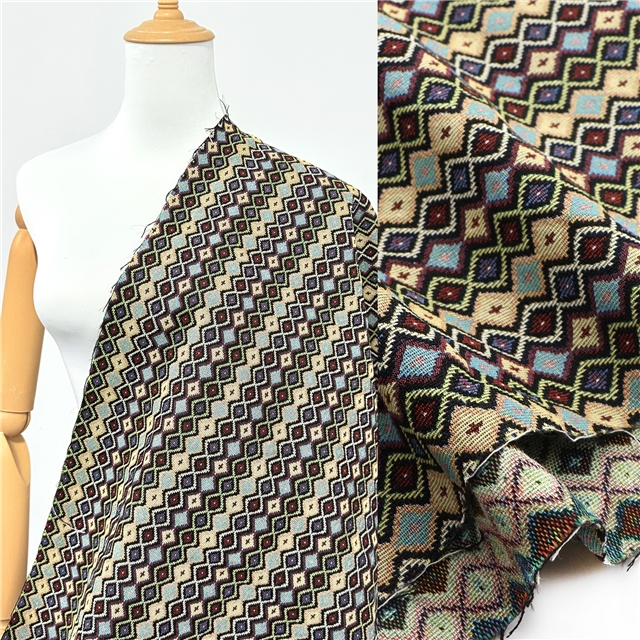 ethnic style geometric diamond pattern color woven jacquard fabric