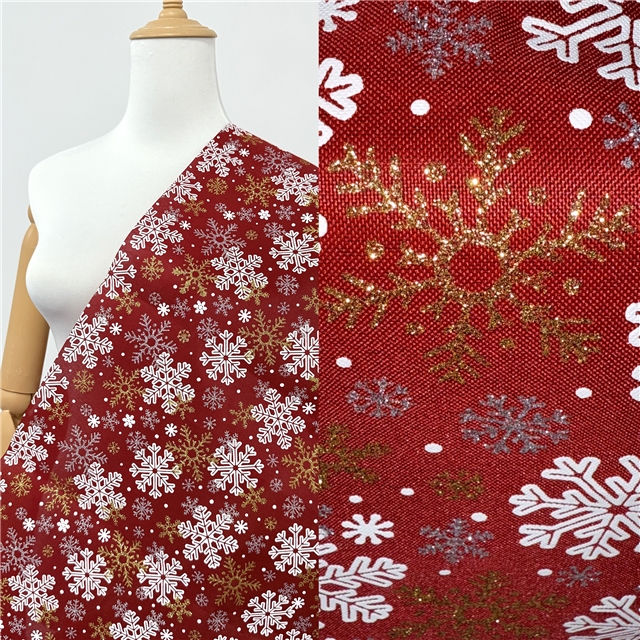 glitter ink printing christmas snowflakes imitation hemp fabric