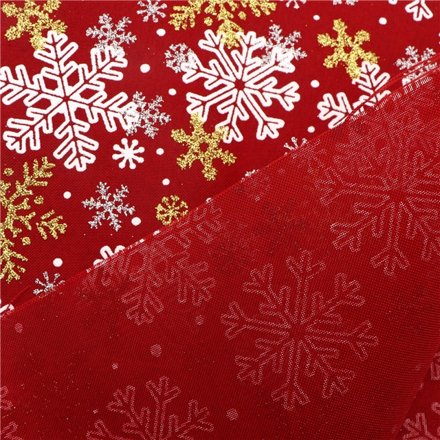 glitter ink printing christmas snowflakes imitation hemp fabric