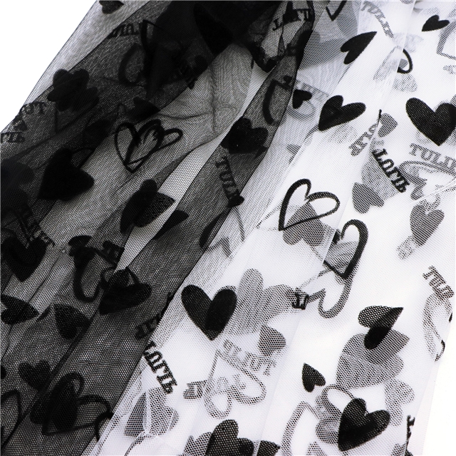 100% nylon velvet heart letters mesh fabric