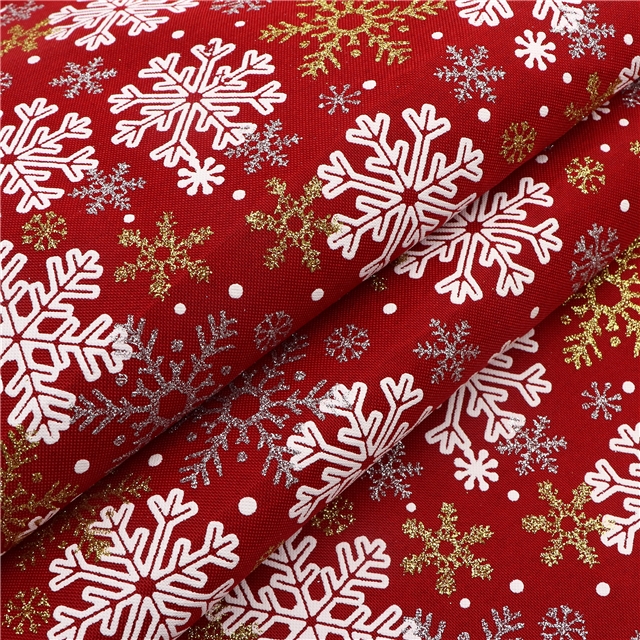 glitter ink printing christmas snowflakes imitation hemp fabric