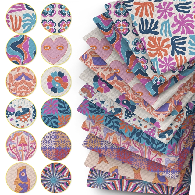polyester cotton geometry leaves flowers series polyester cotton fabric set (12 pcs/set)