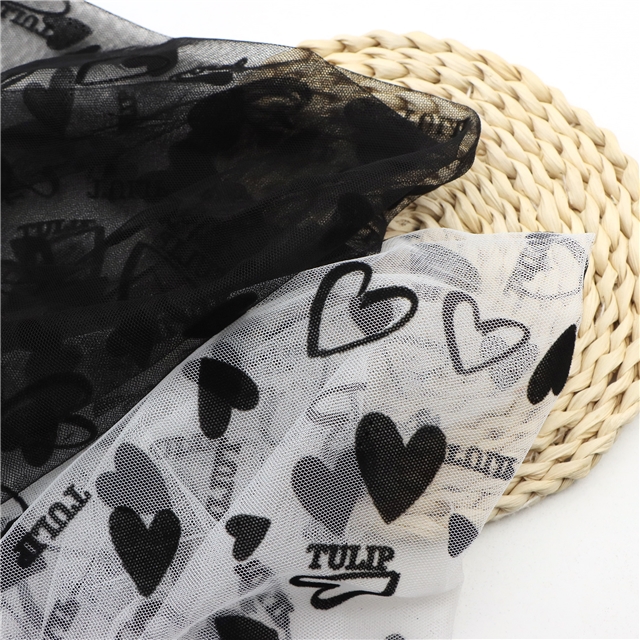 100% nylon velvet heart letters mesh fabric