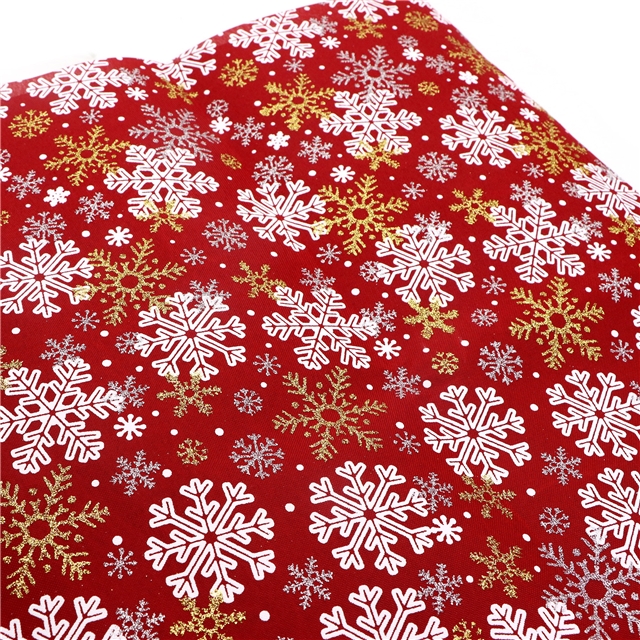 glitter ink printing christmas snowflakes imitation hemp fabric