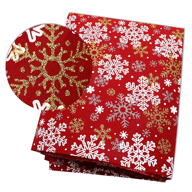glitter ink printing christmas snowflakes imitation hemp fabric