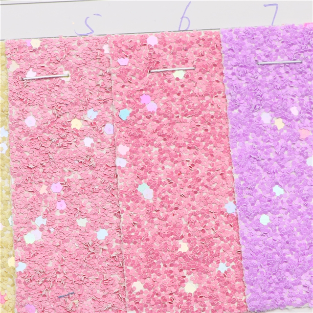 synthetic leather Colorful Hexagon Sequins Chunky Glitter Faux Leather