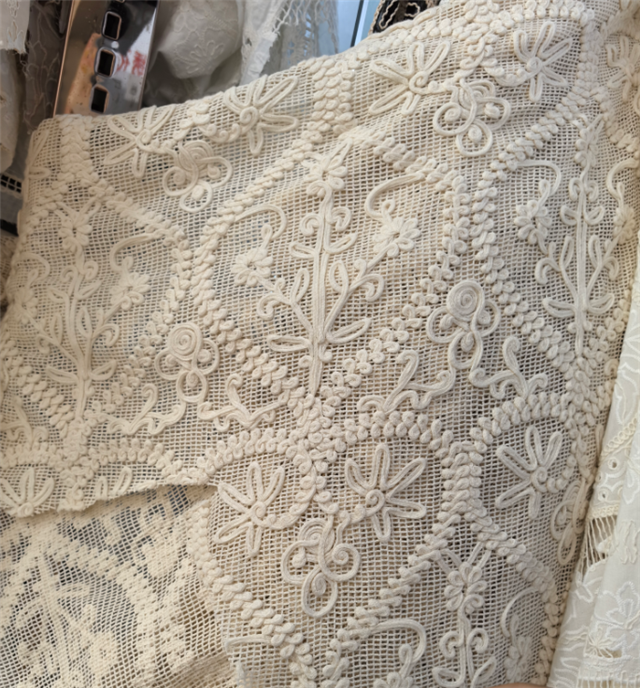 cotton thread three-dimensional ribbon embroidered hollow fabric