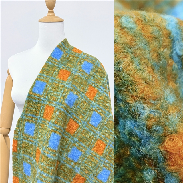 grid printed woolen loop velvet fabric