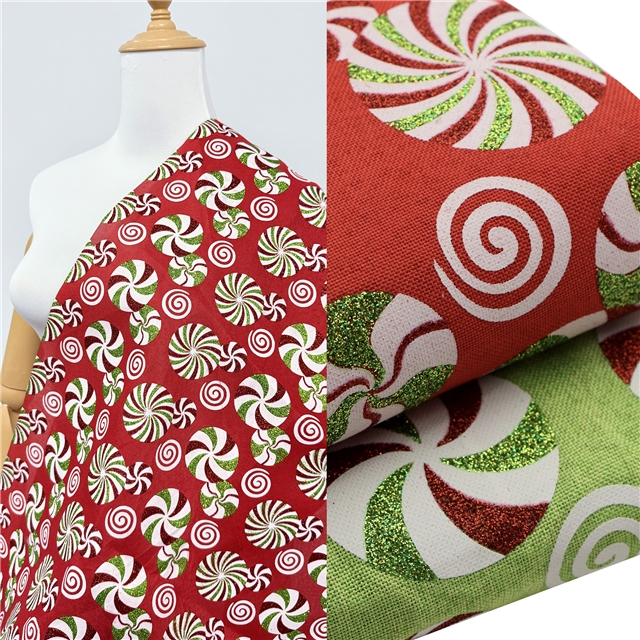 glitter ink printing christmas candy imitation linen