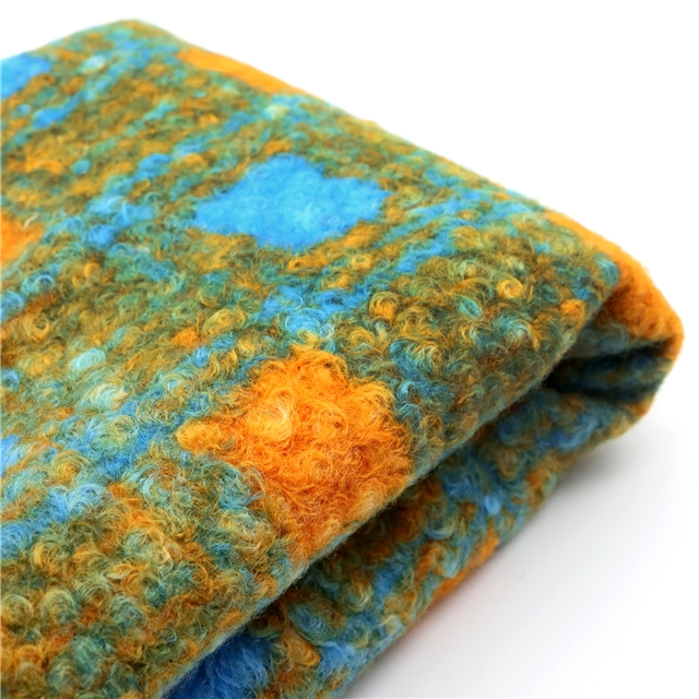grid printed woolen loop velvet fabric