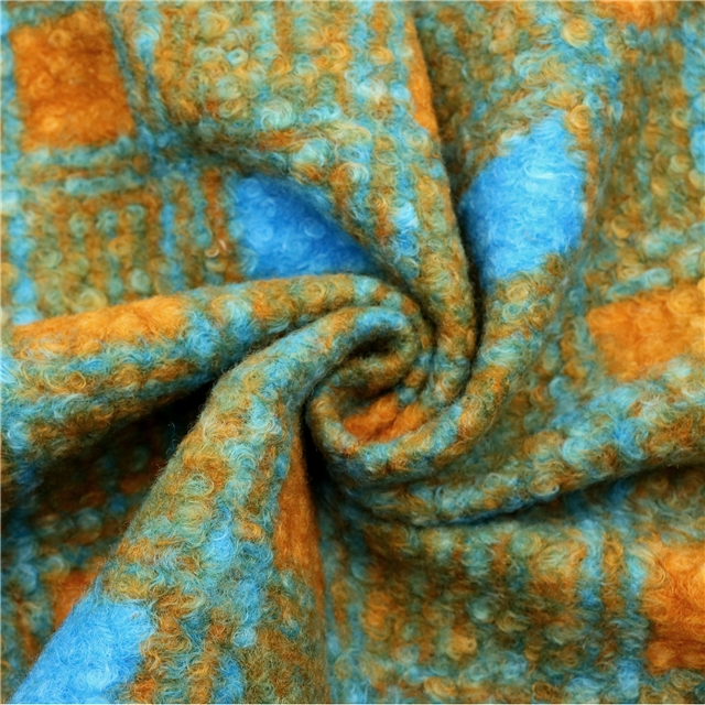 grid printed woolen loop velvet fabric