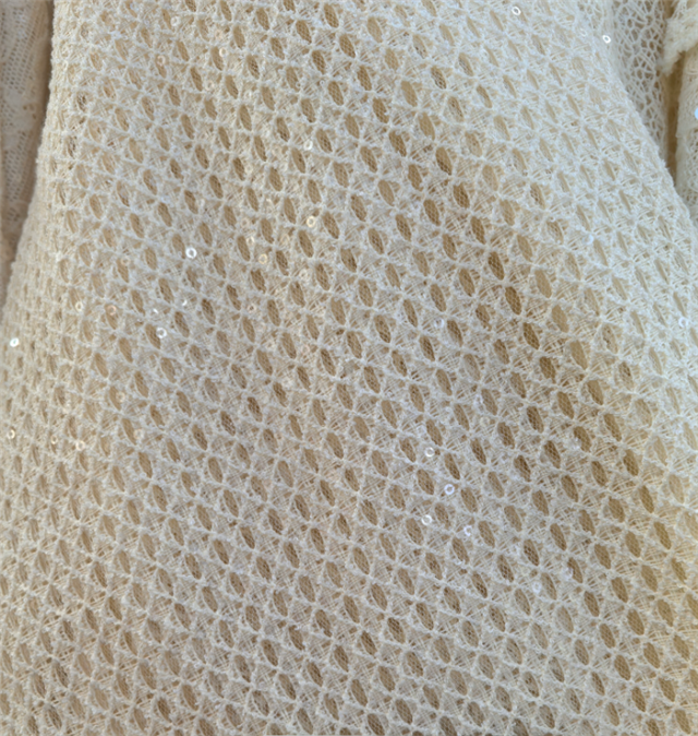 sequins cotton thread woven diamond pattern hollow mesh fabric