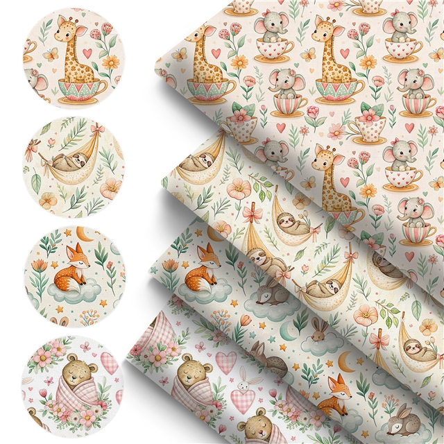 polyester cotton animal series polyester cotton fabric set (4 pcs/set)