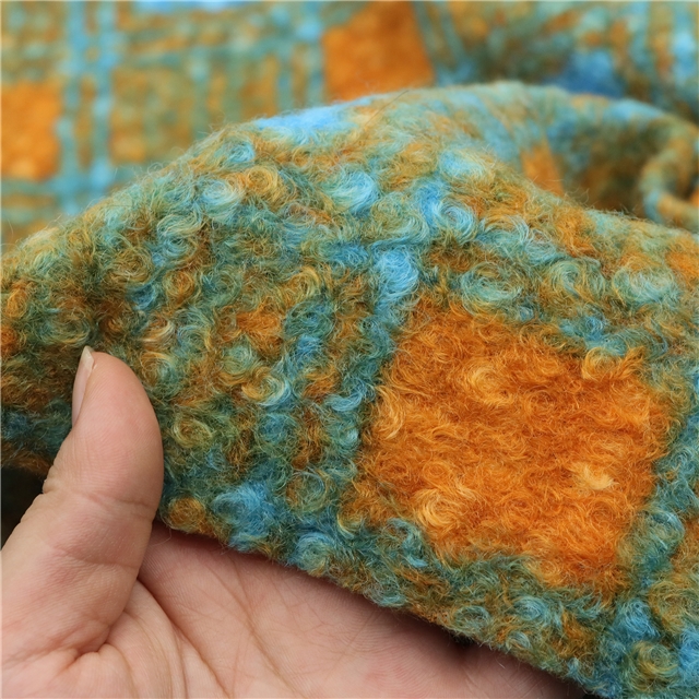 grid printed woolen loop velvet fabric