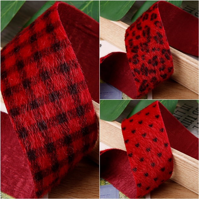 heart leopard print plaid single-sided velvet ribbon