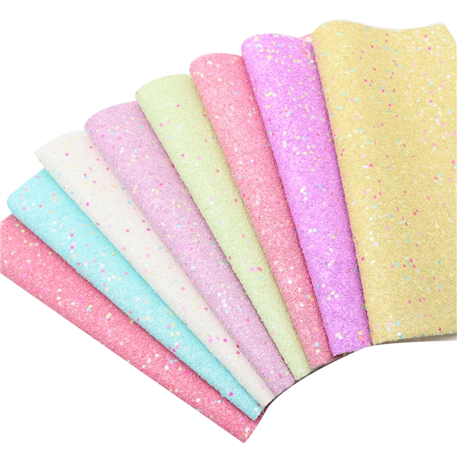 synthetic leather Colorful Hexagon Sequins Chunky Glitter Faux Leather