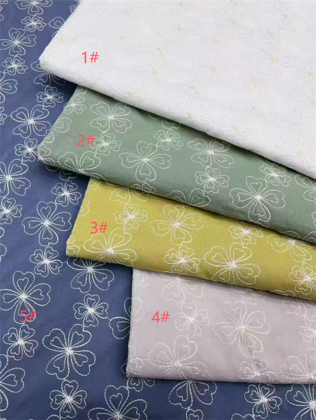 plain embroidered flower denim fabric