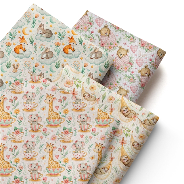 polyester cotton animal series polyester cotton fabric set (4 pcs/set)
